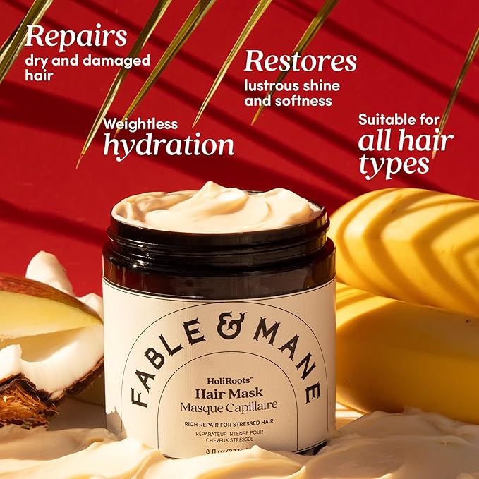 Fable &amp Mane Deep Moisture Repairing Hair Mask For Frizzy Dry Damaged Hair. Treatment Repairs and Softens with Shea Butter and Coconut
