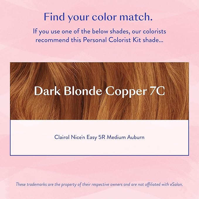 eSalon Permanent Hair Color &amp Hair Dye Complete Kit - Personal Colorist Kit for Up To 100% Gray Coverage for All Hair Types - Professional-Grade Ammonia-Free Hair Dye (Dark Blonde Copper 7C)