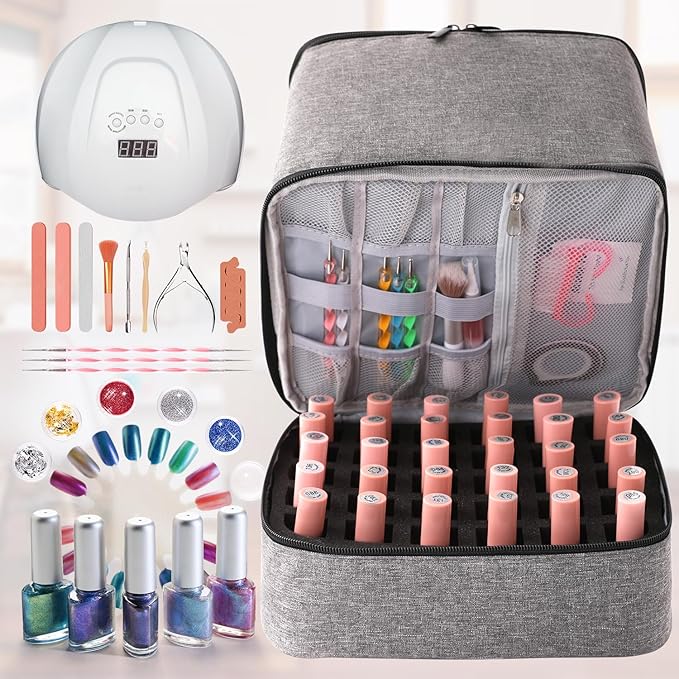 Travel Nail Polish Organizer Holds 30 Bottles (15ml) Double-layer Nail Polish Carrying Case Large Capacity Portable Storage Bag for Nail Varnish and Manicure Set