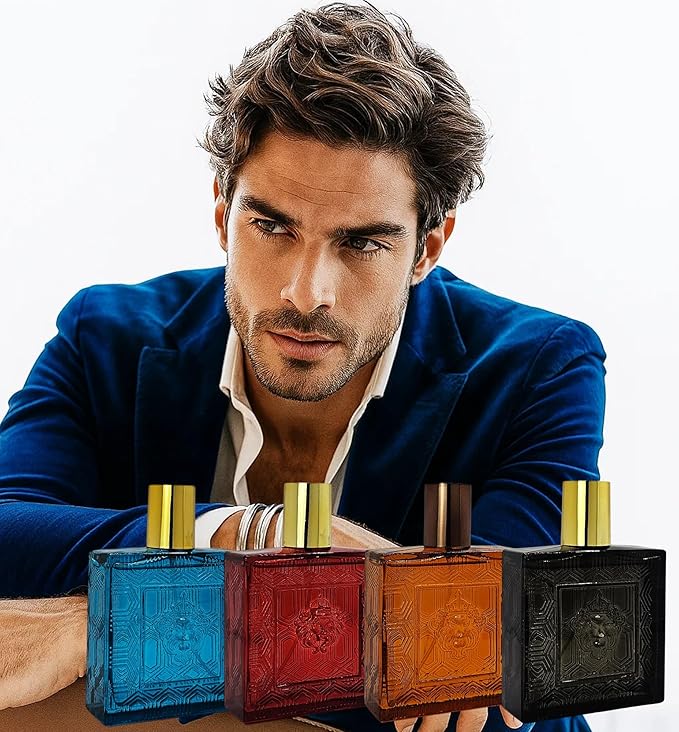 Lion Versatile For Man Red Flame Pour Homme &amp Black Flame Cologne for Men 4-piece Set 4x100ml/3.4 Fl.Oz Eau de Toilette Long-lasting mint orange neroli &amp vetiver notes for day and nigh