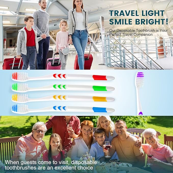 Navona 300 PCS Premium Individually Wrapped Bulk Toothbrush Pack Disposable Toothbrushes Kids Toothbrush Medium Soft Bristle Toothbrushes Ergonomics Handle Perfect for Travel Hotel Donation