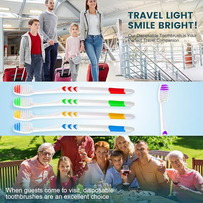 Navona 150 PCS Individually Wrapped Bulk Toothbrush Pack Disposable Soft Bristle for Adult or Kid Ergonomic Handle Perfect for Travel Hotel Donation