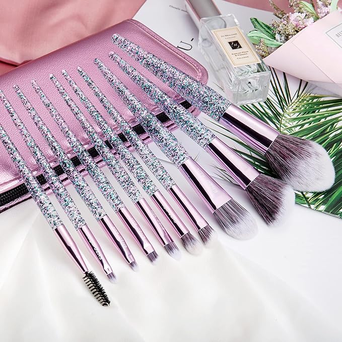 Glitter Makeup Brushes Set with Case Vegan Makeup Brush Set Professional Colorful Cosmetic Brushes Makeup Set Make up Brush Vegan Make up Brushes Set Professional Makeup Brush Set Vegan
