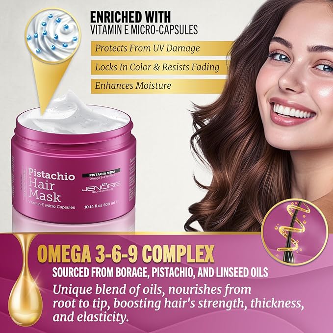 Jenoris Pistachio Hair Mask for Dry Damaged Hair ? Deep Conditioning Hair Mask Treatment with Pistachio Oil &amp Vitamin E For Color-Treated Hair For Hair Repair Paraben &amp Salt Free 10.14 Fl