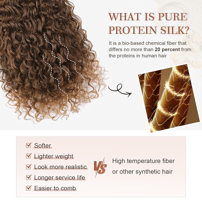Clip in Hair Extensions FLUFYMOOZ 4PC 100ï¼?Pure Protein Silk Hair Extensions Long Soft Natural Hairpiece 20 Inch Curly Hair Extension for Women (Almond Brown with Cooper Red)