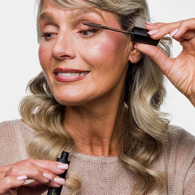 Cellmetics Mascara for Older Women 60 Plus Volumizing &amp Lengthening Tubing Mascara with Lash Growth Effect Hypoallergenic Smudge-Free and Gentle for Sensitive Eyes (Brown)