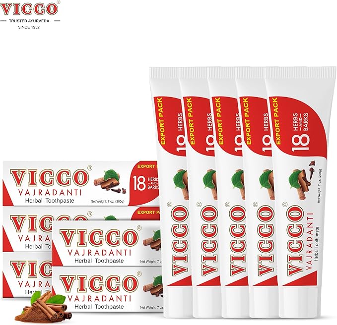 Vicco Vajradanti Ayurvedic Herbal Toothpaste by Vicco ? 70 Year Legacy of Ayurveda with 18 Ayurvedic Herbs &amp Barks 100% Natural Vegan Fluoride-Free &amp Cruelty-Free ? 3.53 oz (5 Pack)