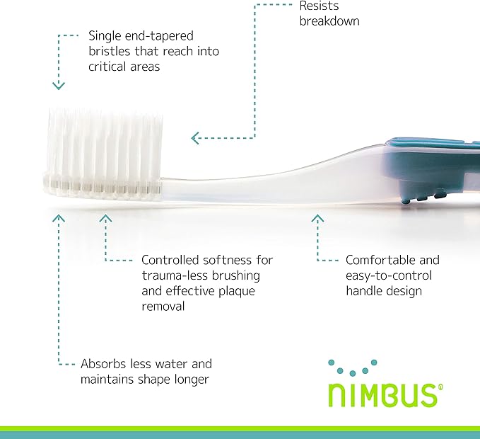NIMBUS Extra Soft Toothbrushes (Compact Head) Periodontist Design Tapered Bristles for Sensitive Teeth and Receding Gums Individually Wrapped Plaque Remover Travel Toothbrush (10 Pack Colors Vary)