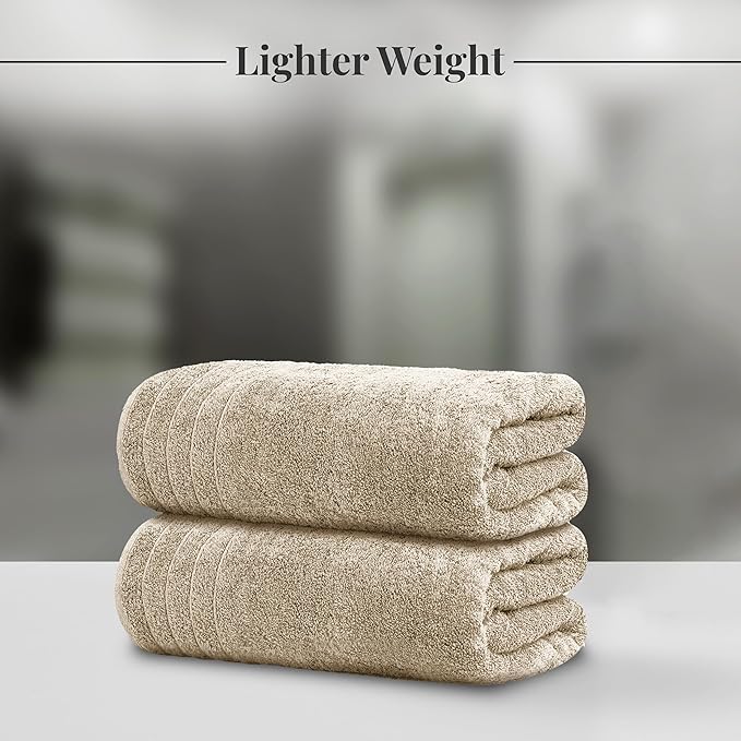 Tens Towels Pack of 4 Extra Large Bath Towels 30 x 60 Inches 100% Cotton Larger &amp Lighter Weight Quicker to Dry Super Soft and Absorbent Perfect for Bathroom Beige