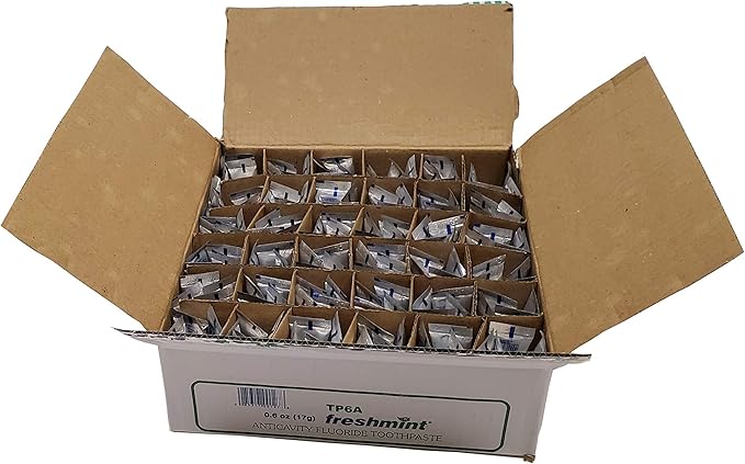 144 Tubes of Freshmint 0.6 oz. Anticavity Fluoride Toothpaste Metallic Tube Tubes do not have Individual Boxes for Extra Savings Travel Size