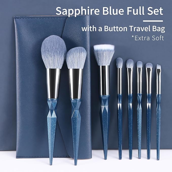 Sapphire Blue Makeup Brush Set Professional Vegan Makeup Brushes Set Makeup Brush Set with Case Glitter Cosmetic Brushes Makeup Set Make up Brushes Vegan Make up Brushes Set Professional