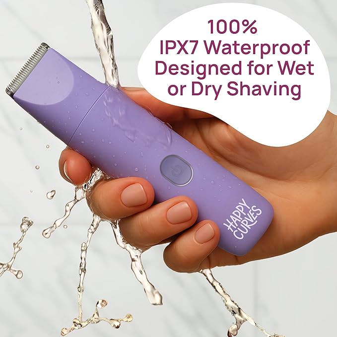 HAPPY CURVES Smoothie 2.0 Bikini Trimmer - Electric Razor for Women Waterproof Hair Groomer with Adjustable Guards Personal Shaver for Pubic Hair Ladies Intimate Shaver and Body Trimmer (Berry)