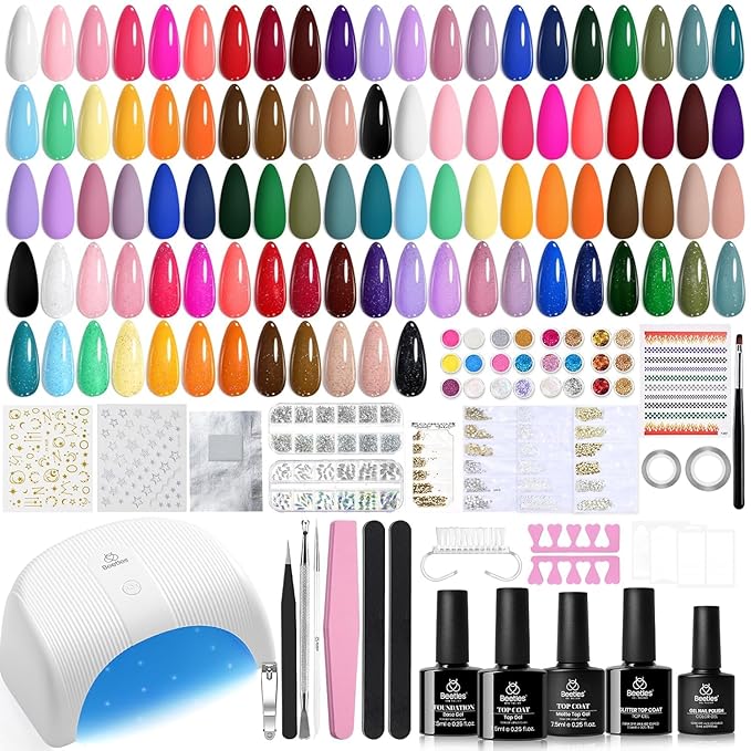 Beetles Gel Nail Polish Kit with U V Light - 53 Pcs Emotional Spectrum Pro 32 Colors Gel Nail Kit with Base &ampMatte &ampGlossy Top Coat and Tools Decoration Manicure Set Soak Off Gifts for Women G
