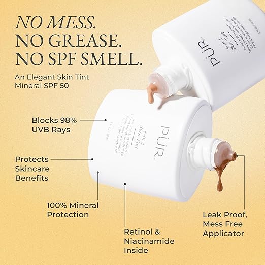 P?R Tinted Sunscreen for Face 4-in-1 Skin Tint - Broad Spectrum Mineral Sunscreen SPF 50 - Tinted Facial Moisturizer Primer &amp Foundation for Sun Protection - Lightweight Buildable Coverage