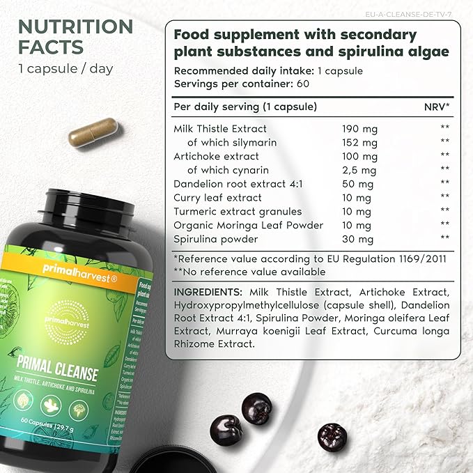 Primal Harvest Full Body Detox Cleanse LiverKidneyGutBowelIntestinal &amp Stomach Cleanse 60 Count Bottle