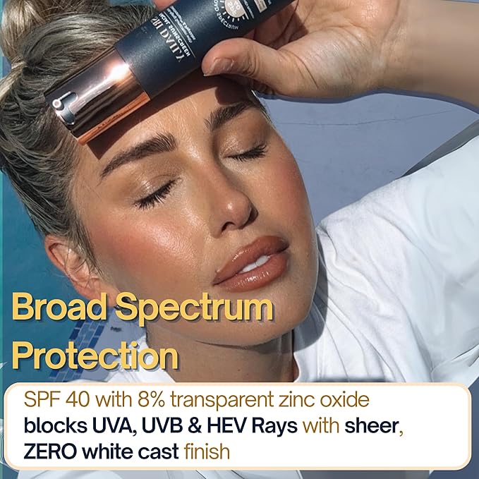 SRILabs Daily Facial Sunscreen - SPF 40 - Anti-Aging with Lipochroman &amp Peptides - Transparent Zinc Oxide - Universal tint &amp Weightless - 1.7 OZ