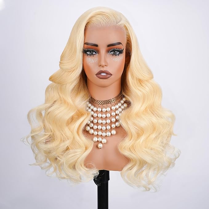 613 13x6 Lace Front Wig Human Hair Pre Plucked 250 Density 18 Inch Body Wave Blonde Wig Human Hair 613 HD Lace Frontal Wigs 13x6100% Real Human Hair No Tangle No Shedding Triple Lifespan 3X