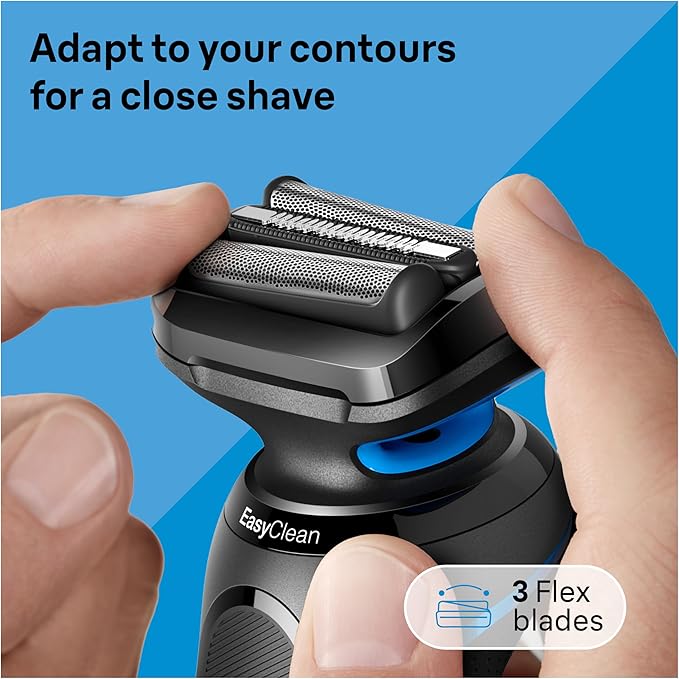 Braun Electric Shaver for Men Series 5 5150cs Wet &amp Dry Razor Turbo Shaving Mode Foil Shaver with Beard Trimmer Body Groomer and Charging Stand Blue Holiday Gifts for Men
