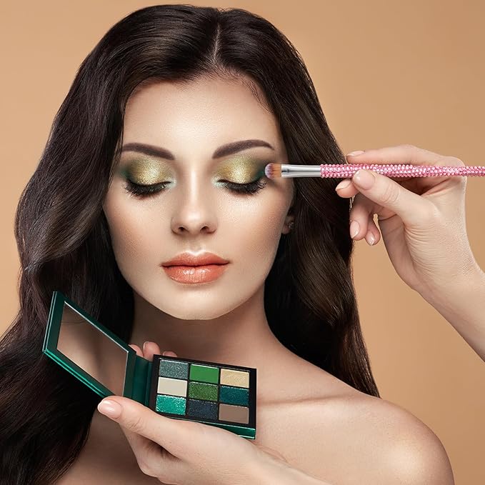 Rtteri 13 Pcs Rhinestone Pink Makeup Brushes Set Bling Crystal Professional Face Cosmetics Blending Liquid Foundation Powder Concealer Eye Shadows Make up Beauty Tool Glitter with Holder