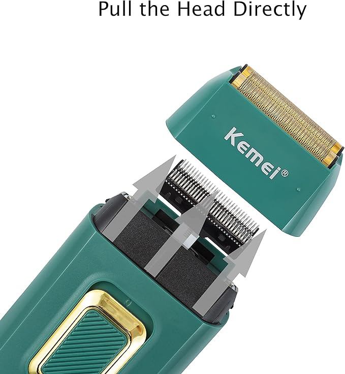 KEMEI Foil Shaver Double Electric Shaver for Men Electric Razors Head Shaver for Bald Men Barber Supplies Hair &amp Beard Trimmer Cordless Rechargeable Green