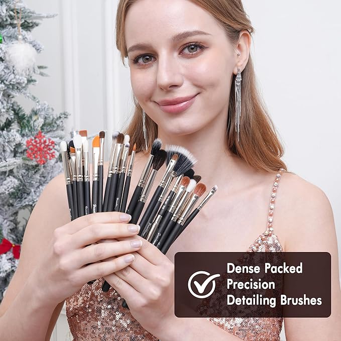 Makeup Artist MUST HAVES 42Pcs Makeup Brushes Set with Real Natural Goat Hair By BUEART DESIGN (42Pcs Matte Pearl Black)