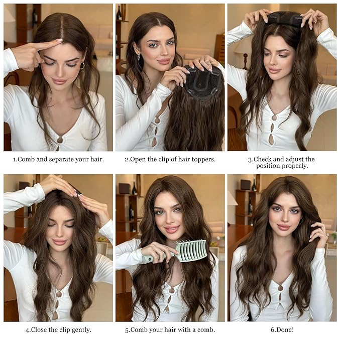 Toppers Hair Pieces for Women 24 Inch Long Straight Top Hair Pieces Hair Extensions Clip Ins Layered Wig Toppers for Thinning Hairs Synthetic Hairline Topper Clip on Hair Toppers Brown