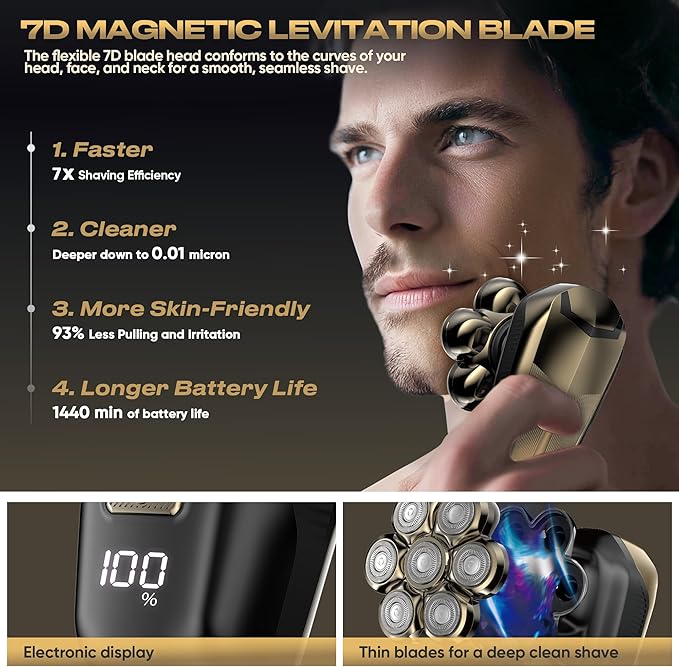 Electric Shaver for Women Electric Razor with 7D Magnetic Shaver Heads Wet Dry Waterproof Bald Head Trimmer Kit for Women &amp Men Nose Ear Hair Trimmer USB Rechargeable Clippers Purple