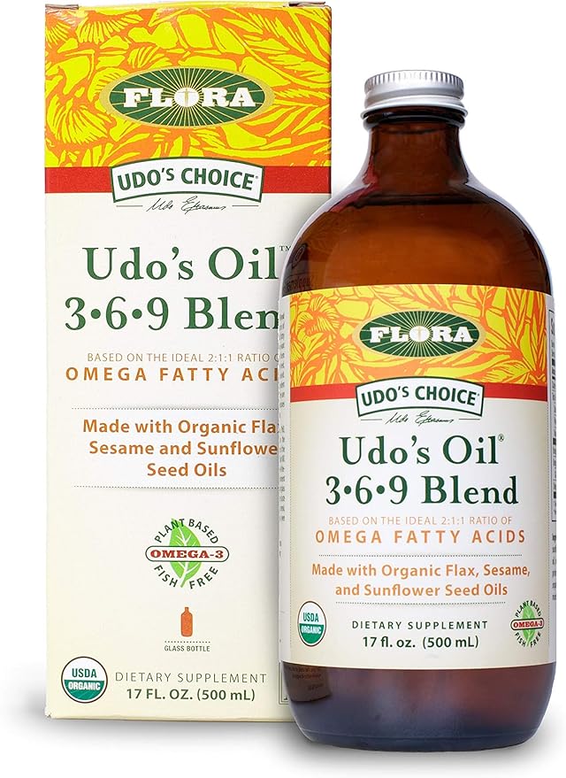 Flora Udo's Oil 3-6-9 Blend - Vegan Omega-3 &amp Omega-6 Oil - Contains Organic Coconut Oil Flax Seed Oil &amp More - Keep Chilled - 17 fl. oz.