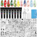 Biutee Nail Stamping Plate Set 12PCS Nail Art Stamp Plates 8PCS Stamping Nail Gel Polish Nail Stamper and Scraper Halloween Christmas Butterfly Leaves Bow Design Nail Stamping Kit with Storage Bag