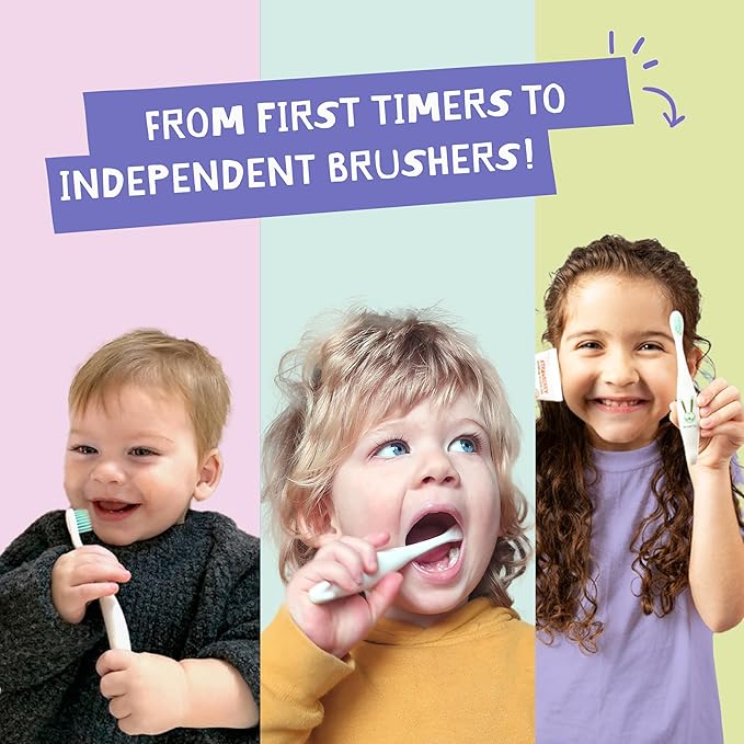 Jack N' Jill Baby &amp Toddler Toothbrush - 12 Months &amp Up Age 2-4 Natural Soft Non Toxic Cornhusk Handle Kids Toothbrushes for Girls &amp Boys - Assorted Characters (4 Pack)