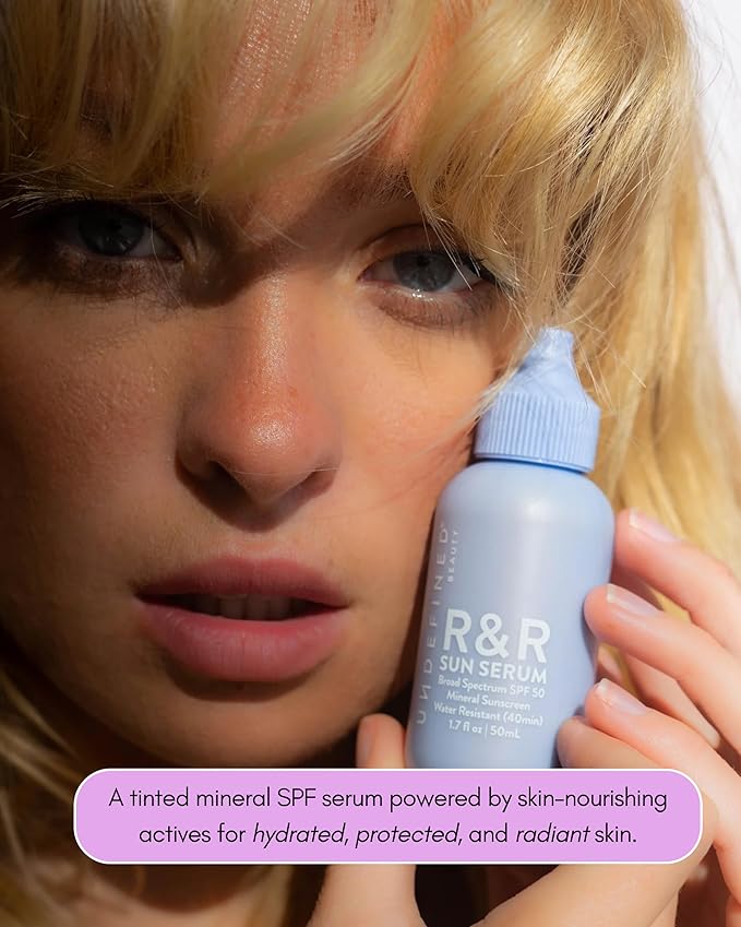 Undefined Beauty R&ampR Sun Serum SPF 50 PA++++ Tinted Mineral Sunscreen with Niacinamide Water Resistant Broad Spectrum Protection &amp Blue Light Defense (Light Tint)