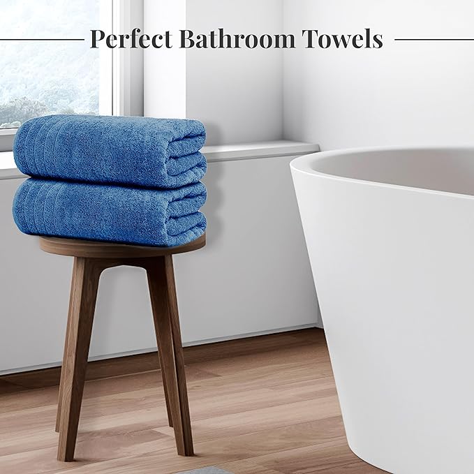 Tens Towels Pack of 4 Extra Large Bath Towels 30 x 60 Inches 100% Cotton Larger &amp Lighter Weight Quicker to Dry Super Soft and Absorbent Perfect for Bathroom Blue