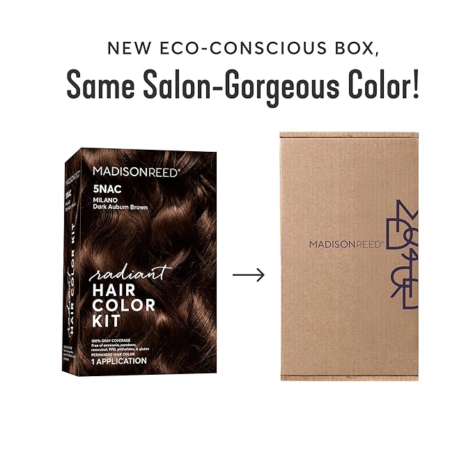 Madison Reed Radiant Hair Color Kit | 5NAC Dark Chocolate Brown with Copper-Auburn Undertones (Milano Brown) 100% Gray Hair Coverage | Dimensional Permanent Hair Dye | PPD &amp Ammonia-Free | 1 Pack