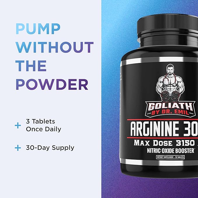 Dr. Emil - L Arginine (3150mg) Highest Capsule Dose - Nitric Oxide Supplement for Vascularity Endurance and Heart Health (AAKG and HCL) - 90 Tablets