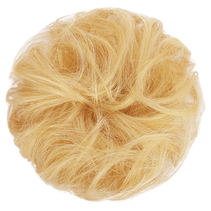 FESHFEN Human Messy Buns - 100% Human Hair Bun Real Scrunchies Hair Pieces Ponytail Extensions Wavy Tousled Updo Chignon Hairpieces for WomenMixed Blonde