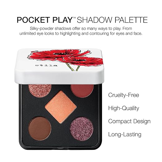 stila Pocket Play??Eye Shadow Palette | 5 Silky Powder Shades for Eyes Face Highlight &amp Contour | Compact Travel-Friendly Blendable Formula | Matte &amp Shimmer Neutral &amp Bold Tones