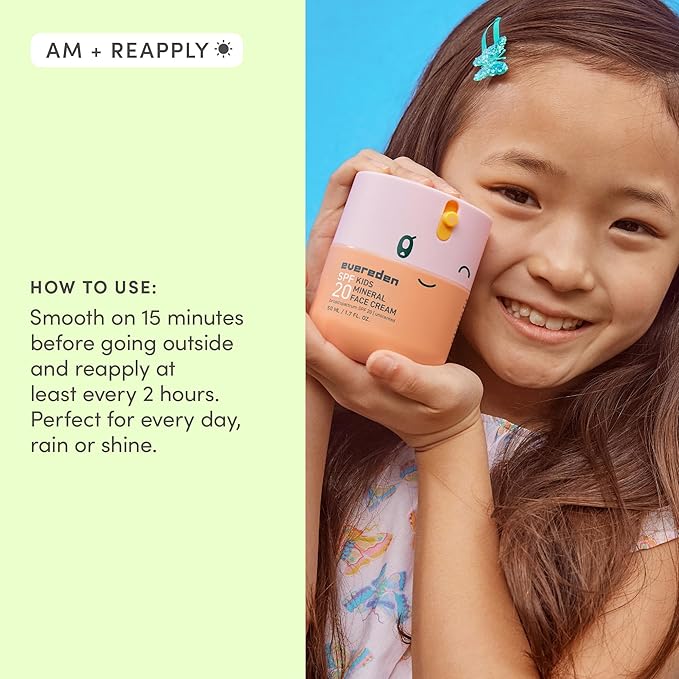 Evereden Kids Face Cream 1.7 oz. | Fragrance-Free and Kids Face Lotion with SPF 20 | Clean and Non-Toxic Face Moisturizer | Multi-Vitamin Skin Care | FSA Eligible