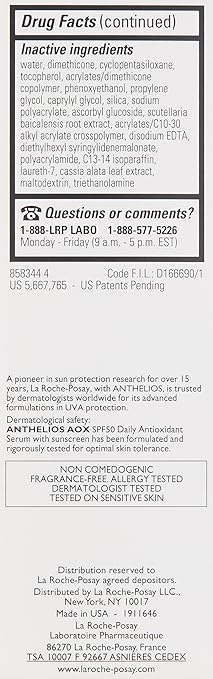 La Roche-Posay Anthelios AOX Daily Antioxidant Serum with SPF Face Moisturizer with Sunscreen and Vitamin C &amp E Oil Free Face Sunscreen for Sensitive Skin Moisturizing Sun Protection