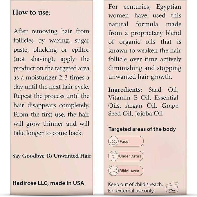 Egyptian Cyperus Rotundus All Natural Hair Removal Serum | Concentrated Pure Red Saad Oil | Hair Growth Inhibitor | Post-Wax Care | Natural Scent | Made in the USA.