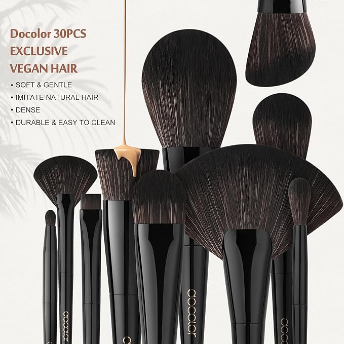 Docolor Makeup Brushes Set Professional 30Pcs Obsidian Makeup Brushes Premium Synthetic Powder Kabuki Foundation Contour Blush Concealer Eye Shadow Blending Eyeliner Crease Eyebrow Make Up Brush Kit