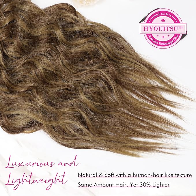 REECHO Clip in Hair Extensions 4PCS Hair Extensions 24 Thick Long Beach Waves hair extensions Invisible Lace Weft Natural Soft Hairpieces for Women ? Medium Reddish Brown with Highlights