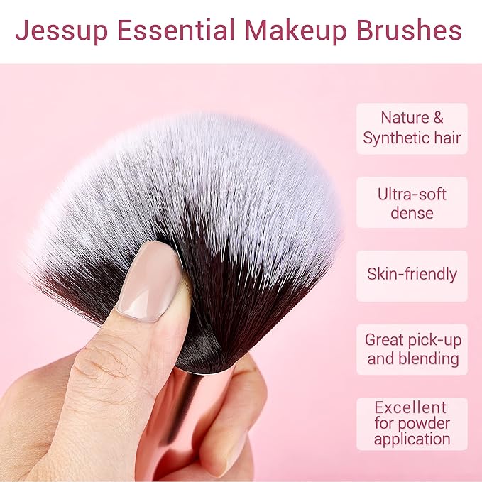 Jessup Makeup Brushes Labeled Makeup Brush Set Premium Synthetic and Natural Hair Foundation Powder Concealer Eyeshadow Blending 15pcs Brush Kit Rose Gold/Black T160