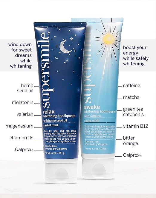 Supersmile Awake/Relax ? Fluoride Free Toothpaste for Visibly Whiter Teeth and an Energizing Start to The Day ? Whitens Up to 6 Shades 4.2 oz