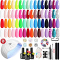 MEFA 56 Pcs Gel Nail Polish Kit with U V Light 32 Colors Bright Neon Spring Summer Fall Pink Gel Polish Nail Set Essential Manicure Tools Nails Decorations Gifts for Women