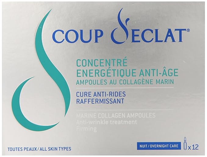 Coup d'Eclat 12 Piece Marine Collagen Ampoules - Anti-Aging Skin Care Rejuvenating Facial Serum for Fine Lines &amp Wrinkles Plumping &amp Hydrating 12 Ampoule Serum for Face