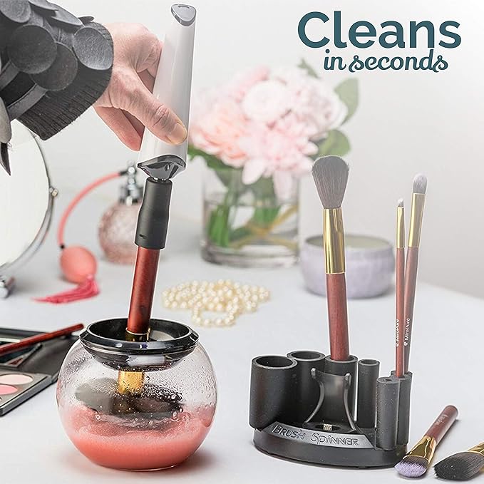 Luxe Electric Makeup Brush Cleaner Machine with Cleaning Solution - USB Charging Station Automatic Brush Washer and Dryer - 3 Adjustable Speeds for Easy Cleaning - Complete Set for Hygienic Brushes