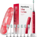 Aquasonic Vibe Series Ultra-Whitening Toothbrush ? ADA Accepted Electric Toothbrush - 8 Brush Heads &amp Travel Case ? 40000 VPM Motor &amp Wireless Charging - 4 Modes w Smart Timer ? Ruby