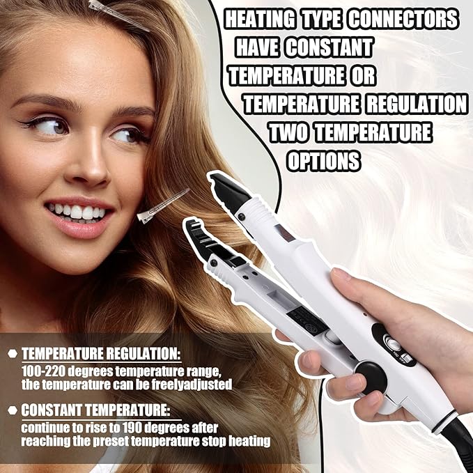 Hair Extensions Iron Fusion Keratin Hair Extensions Heat Tool Heat Connector Wand with Fusion Glue Protector Template Hair Clip Finger Protector 2 Bag Keratin Glue Granule Bead(White)
