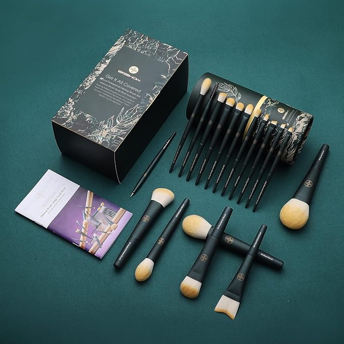 EIGSHOW Makeup Brushes 18pcs Professional Makeup Brush Travel Set with Eco Cylinder 2Cups Holder Premium Synthetic Foundation Powder Concealer Blush Blending Eye Lip Brush Kit - Cruelty Free