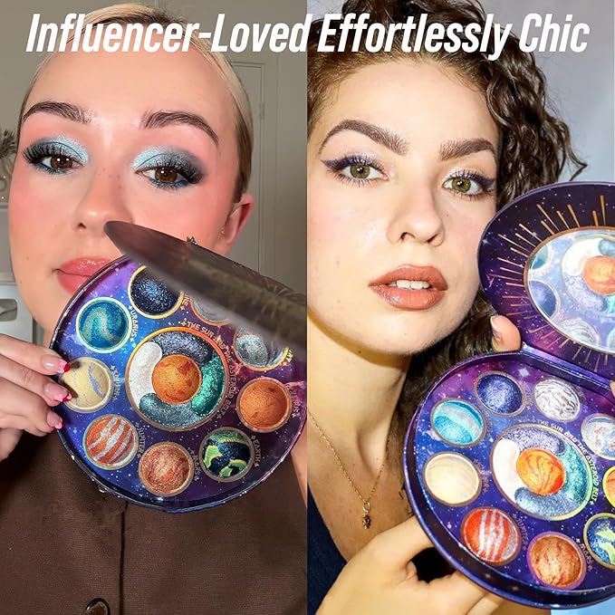 Galactic Assemble Eyeshadow Palette ? Solar System Inspired 3D Planet Design 14 Handcrafted Shimmer &amp Metallic Shades with Creamy Wet Texture High-Pigmented Makeup Palette Gifts for Women &amp